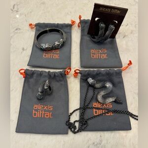 Collectors! Alexis Bittar 5 piece serpent lucite set gray w/green crystals FAB!